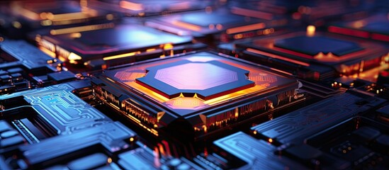 Poster - Chip production machine using photolithography process in fab or foundry for semiconductor manufacturing With copyspace for text