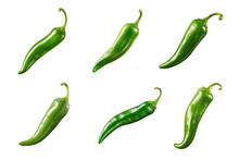 Green Chili Peppers Collection Isolated On A Transparent Background