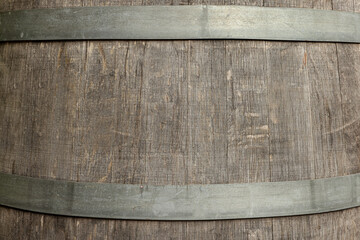 Poster - Traditional wooden barrel as background, closeup. Wine making