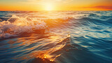 Fototapeta Morze - Dream majestic sea ocean water surface. Fantasy seascape closeup ripples waves soft golden blue colors panoramic background. Abstract nature sunset nature. Sunlight calm peaceful World Environment