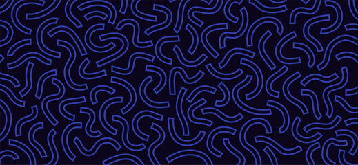 Poster - Monochrome doodle pattern. Funny monochrome pattern. Curved blue lines