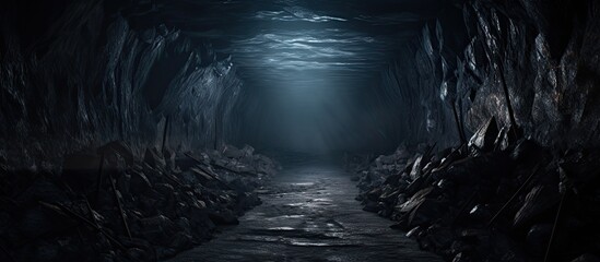 Wall Mural - Dark tunnel in coal mine With copyspace for text