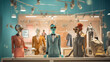 Captivating Window Display of a Trendsetting Fashion Shop Featuring Exquisite Mannequins Dressed in Unique Clothing Designs
