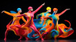 Vibrant and Colorful Abstract Costume Group Dance Show with a Kaleidoscope of Bright Colors
