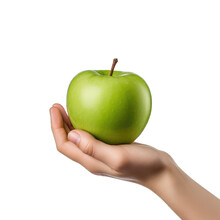 Hand Holding Green Apple Isolated On Transparent Background