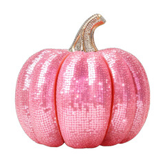 Glittery sequin pink shiny metallic pumpkin for Halloween. Isolated