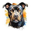 pitbull terrier with exaggerated quizzical look, colorful watercolor style isolated on transparent background . Generative AI
