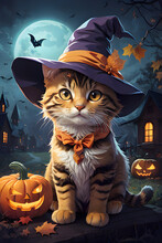 Halloween Cat With Pumpkin