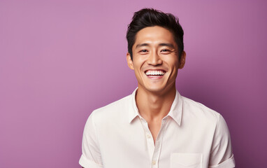 Wall Mural - happy handsome fashion man smiling and wearing color cloth, solid light color background