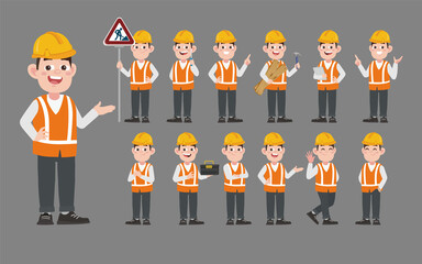 Wall Mural - Set of worker with different poses