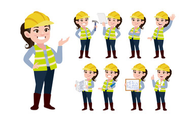 Wall Mural - Set of worker with different poses