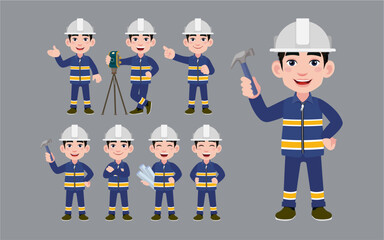 Wall Mural - Set of worker with different poses