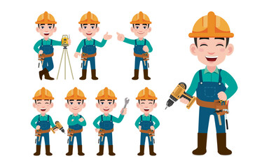 Wall Mural - Set of worker with different poses