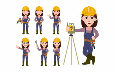 Wall Mural - Set of worker with different poses