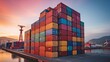 © tongpatong - Containers stacked in a port, import and export idea.