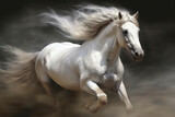 Fototapeta Konie - Gorgeous white horse galloping through the smoke, stunning illustration