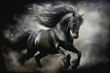 Fototapeta Konie - Gorgeous black horse galloping through the smoke, stunning illustration