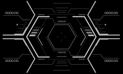Poster - HUD sci-fi interface screen view white geometric on black design virtual reality futuristic technology creative display vector