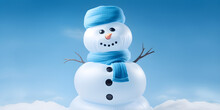 Inflatable Snowman On Blue Background