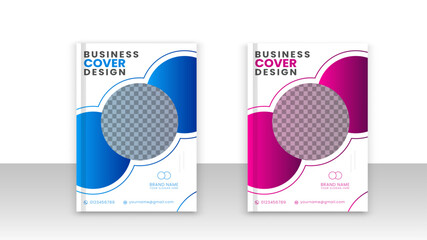 Portfolio geometric design vector set. Abstract blue liquid graphic gradient circle shape on cover book presentation. Minimal brochure layout and modern report business flyers poster