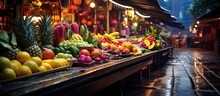 Asia S Nighttime Fresh Fruit Market With Copyspace For Text