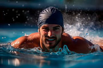 swimmer on the track of a sports pool at a competition