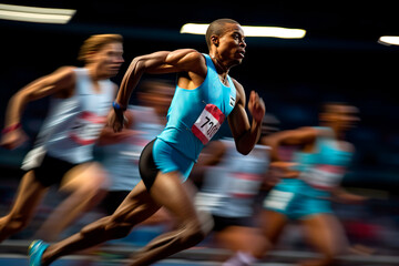 sports portrait of a runner at the finish of the competition