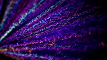 Abstract Horizontal Slanted 3D Perspective View Purple Blue Orange Shiny Blurry Focus Turbulence Wavy Glitter Sparkle Water Flow Particles Background Motion, Seamless Loop