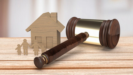 The wood house and Hammer for law of property or Building 3d rendering