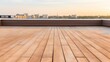a wood deck with a view of a city