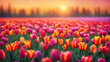 Colorful tulip field in spring