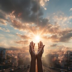 Human hands open palm up worship