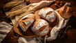 Assortment of freshly baked bread with napkin 