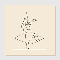 Wall Mural - Continuous single line drawing art of beautiful woman ballerina dancer show. Vector illustration one line sketch of artistic ballet dance.	