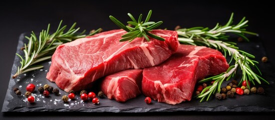 Sticker - Raw lamb or mutton along with cow meat ready for cooking Assortment of raw beef steaks With copyspace for text