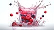 Close up of glass with refreshing strawberry cocktail, with splashes on white background