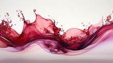 Red Water Or Juice Wave Flow With Splatters, Vector Isolated Realistic Liquid Swirl.