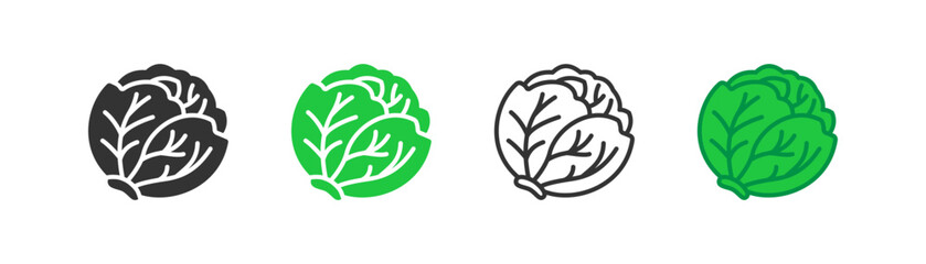 Cabbage vegetable vector icon. Organic vegetarian salad symbol. Natural fresh green healthy food, harvest season. Outline, flat and colored style icon for web design. Vector illustration.