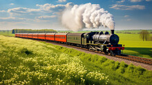 Historical German Steam Train Passes Through The Field