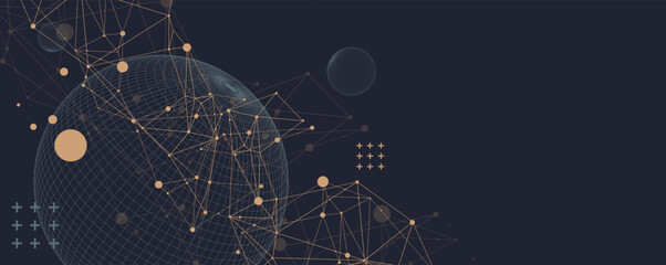 Abstract sphere background with plexus effect. 3D surface.