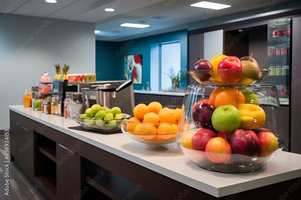 Fresh fruit and snack bar in open space office. concept of employee ...