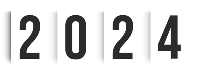 Poster - White hanging sheets with 2024 numbers for creative New Year greeting cards, invitations, posters, and banners, and 2024 calendars. Minimalist black and white style vector illustration