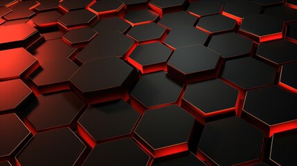 Wall Mural - Abstract dark hexagon pattern on red neon background technology style. Modern futuristic geometric shape web banner design. You can use for cover template, poster, flyer, print ad