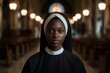 Black catholic nun portrait. Sister african. Generate Ai