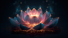An Exquisite Depiction Featuring A Stunning Lotus Flower Elegantly Poised Against A Dark And Dramatic Background