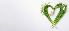 Heart shaped spring onion banner. Vegetarian raw. Generate Ai