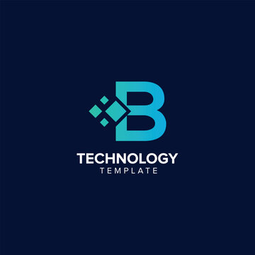 Alphabet Letter B Technology Logo Design Pixel Element.