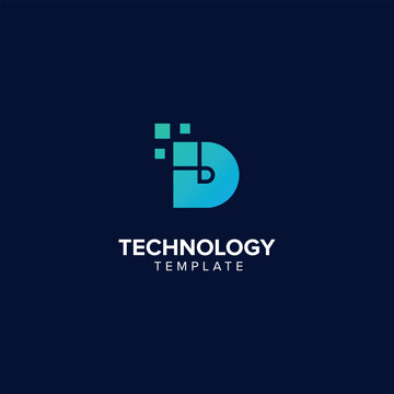Alphabet Letter D Technology Logo Design Pixel Element.
