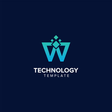 Alphabet Letter W Technology Logo Design Pixel Element.