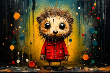 Canvas Print - Image of porcupine wearing red jacket.